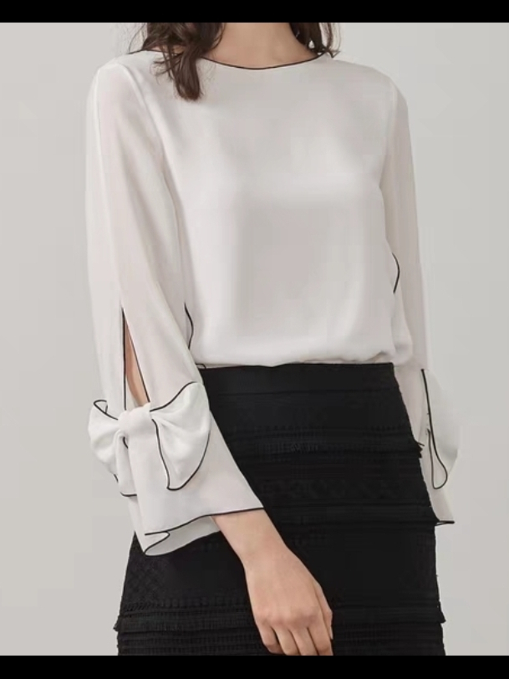 Zara White Blouse with Black Trim and Ruffle Sleeve